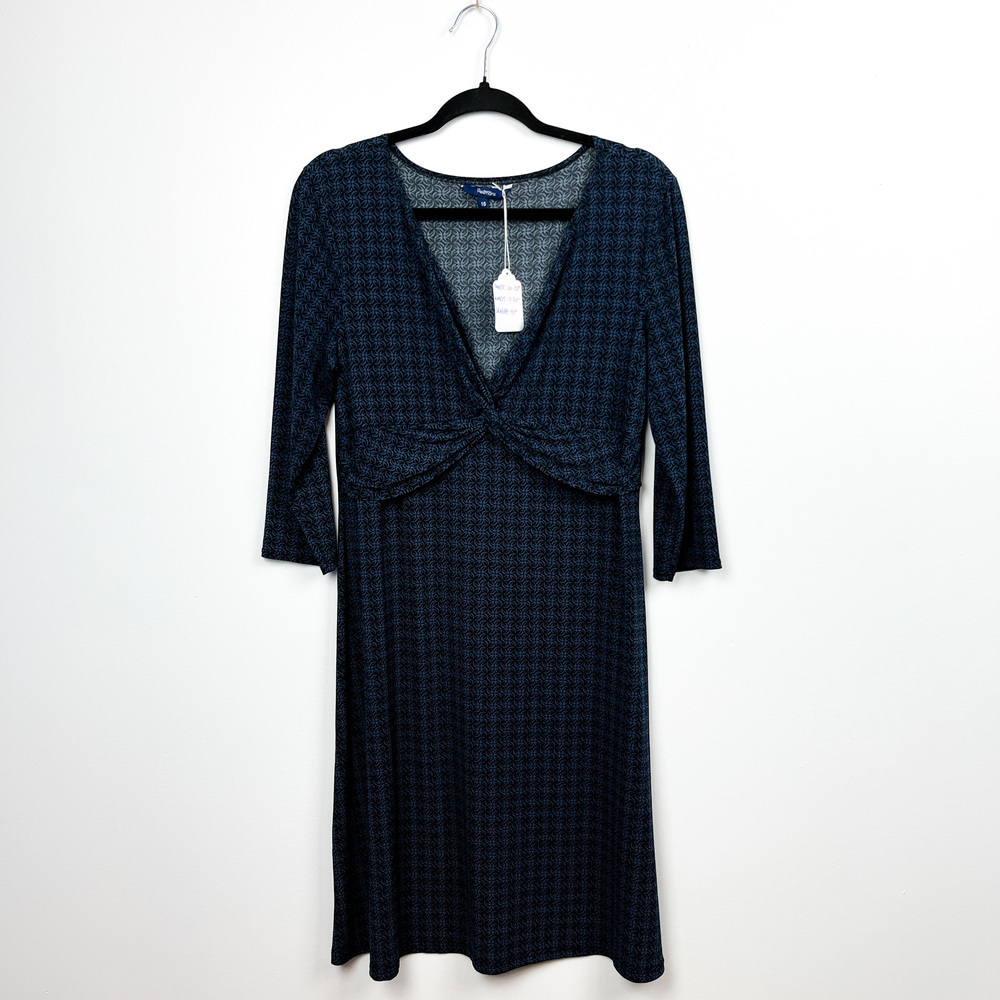 Reitman's Long Sleeve Black & Blue Patterned Dress